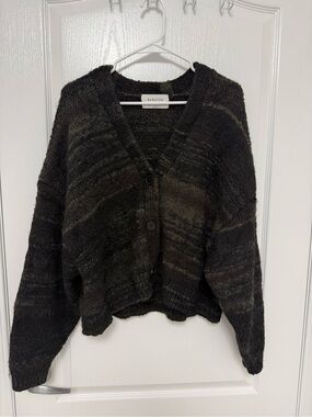 Babaton Black Charcoal Heather V-Neck Button Cardigan